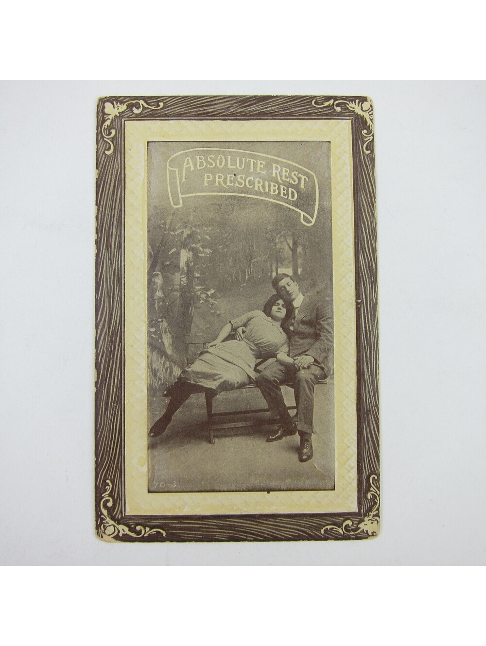 Postcard Risque Man & Woman Couple Romantic Lovers Bench Rest Prescribed Antique
